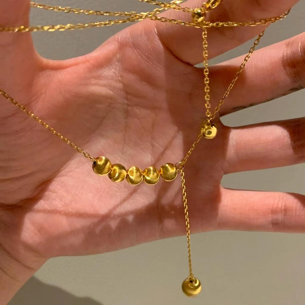 French Cat'S Eye Beads And Beans Fringed Necklace Retractable Clavicle Chain Women'S Light Luxury High-End Exquisite