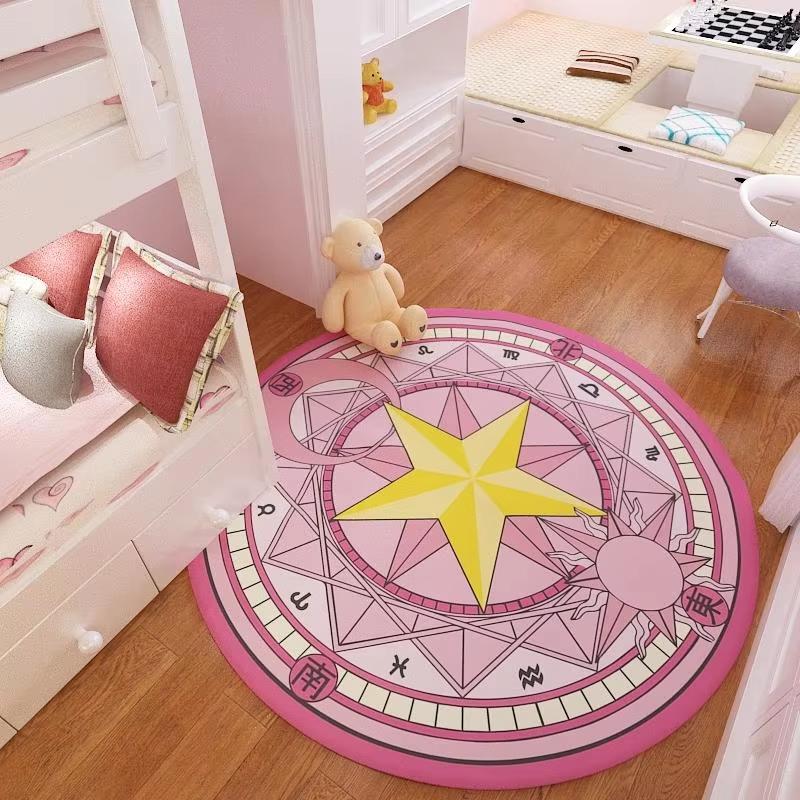 Bedroom Decor Pink Magic Star Array Carpet Living Room Balcony Non-slip Floormats Cartoon Circular Bedside Area Carpets Rugs