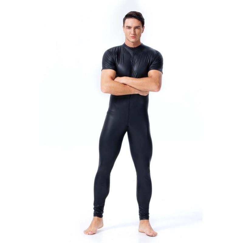 Sexy Men Shiny Pu Faux Leather Catsuit Jumpsuit Nightclub Erotic Lingerie Wetlook Latex Zentai Jumpsuit Costume