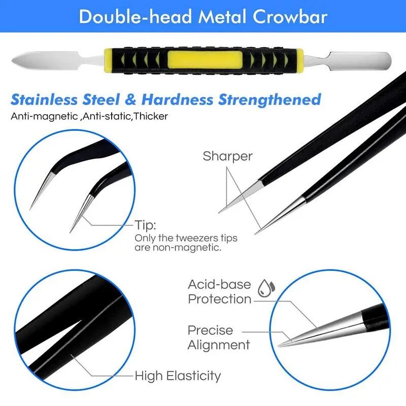 10 IN 1 Stainless Steel Precision Antistatic Electrostatic Tweezers Set Maintenance Tools Professional Electronic Tweezers
