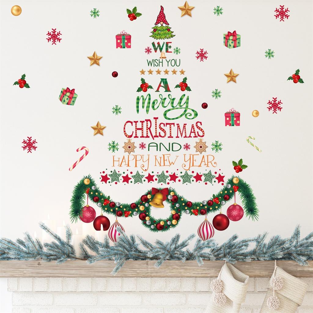 Christmas Stickers Shopping Mall Window Stickers Children's Room Stickers Wall Stickers Set Christmas Decoration\15.7in