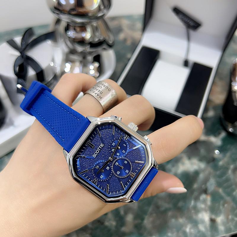 Deri Kayışlı ve Çok Fonksiyonlu Üç Gözlü Tasarımlı Trend Erkek Büyük Kadran Kare Saat