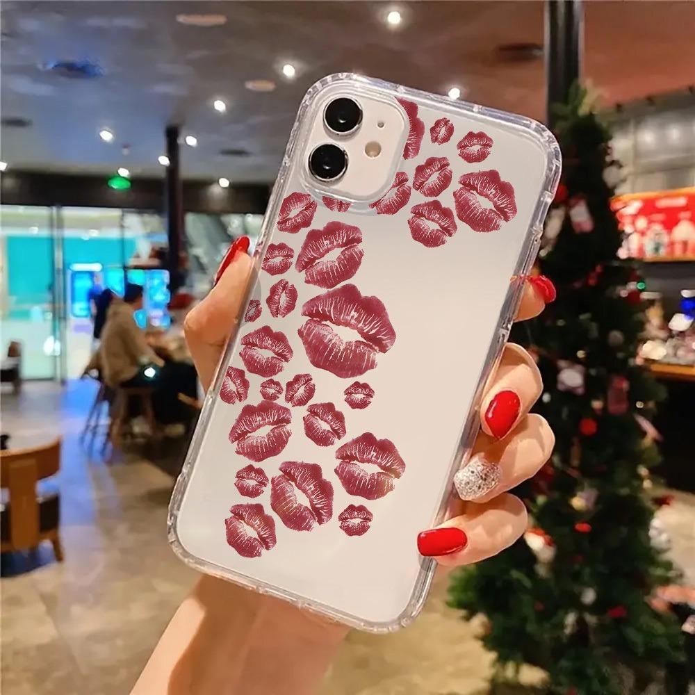 Sweet Romantic Kiss Red Lip Decoration Art Aesthetic Clear Phone Case For iPhone 17 16 15 14 13 12 11 Pro Max XS X 7 8Plus Cover