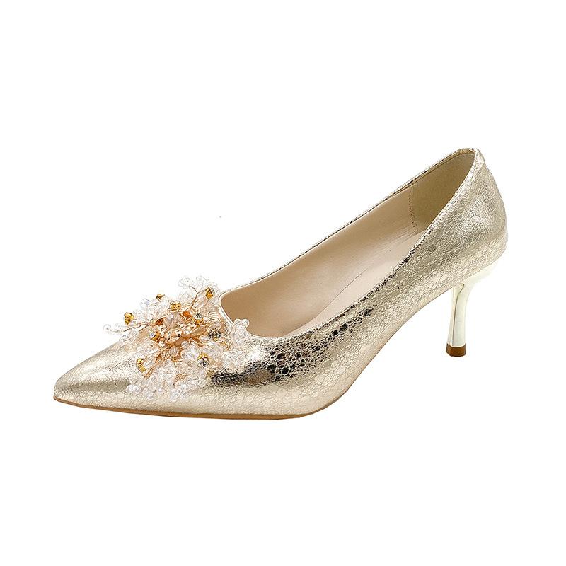 Pointed Stiletto Applique Solid Color High Heels Festive Wedding Dress Wedding Shoes Bride Show Shoes Korean Version of Fashion