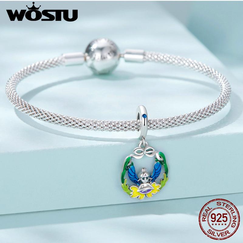 

WOSTU стерлингового серебра 925 пробы странный эльф подвесные эмалированные бусины для женщин подходят оригинальный DIY браслет ожерелье ювелирные изделия