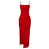 2026 European & American Fashion Slim Waist-Cinching Solid Color Slit Spaghetti Strap Dress for Women