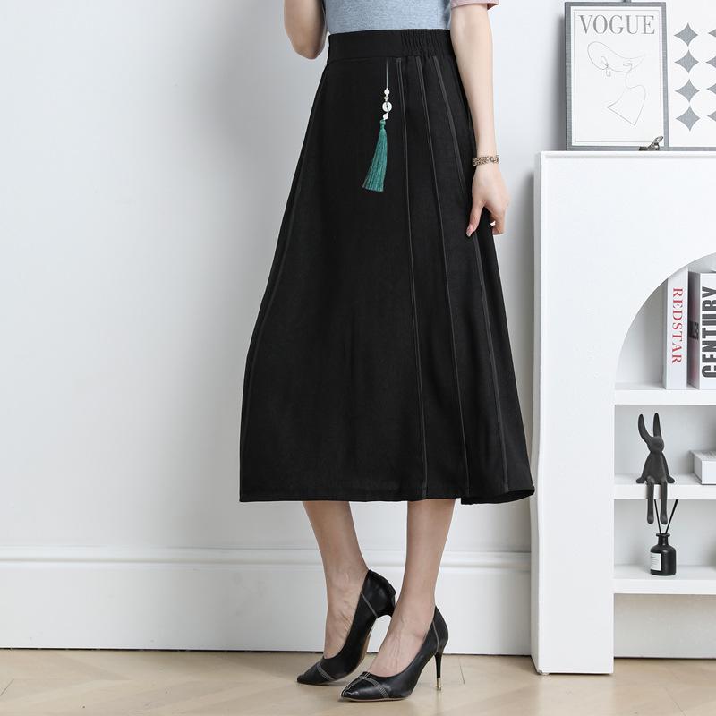 

Jacquard High Waist A-line Midi Skirt: 2025 Spring/Summer Chinese National Style XL (recommended for 90-110 jin) чорний
