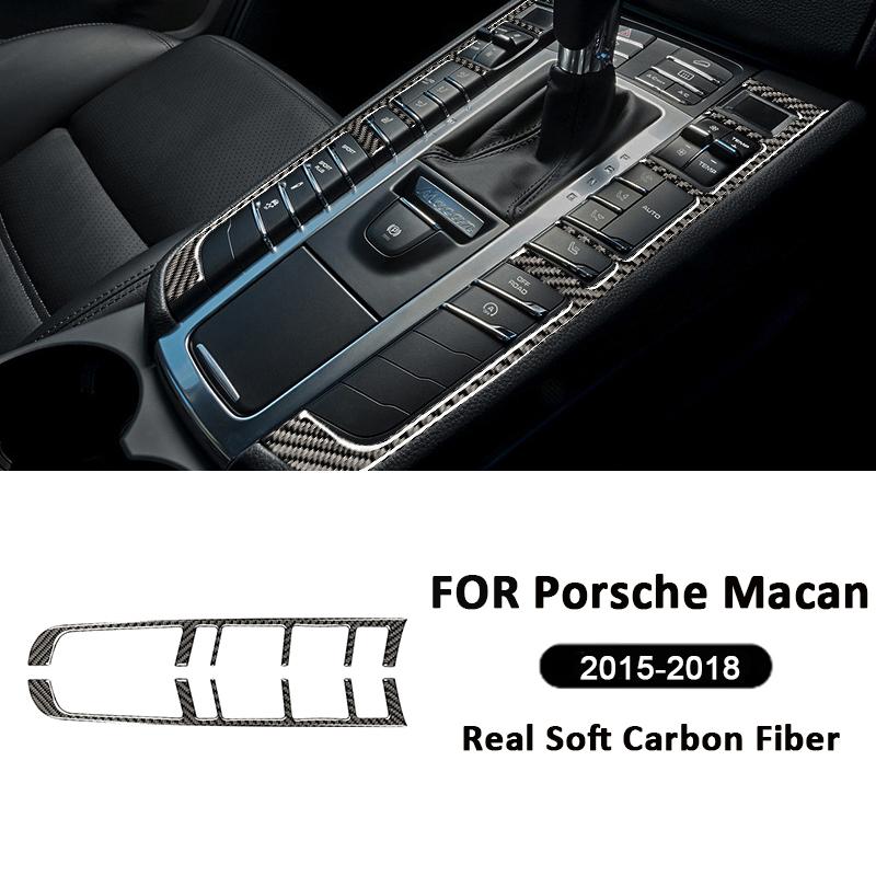 For Porsche Macan 2015-2018 Carbon Fiber Car Center Gear Shifter Buttons Panel Frame Interior Decoration Sticker Accessories
