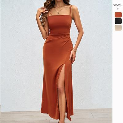 Sommer Neues Sexy Square Neck Backless Strapsrock Schlitzkleid für Damen