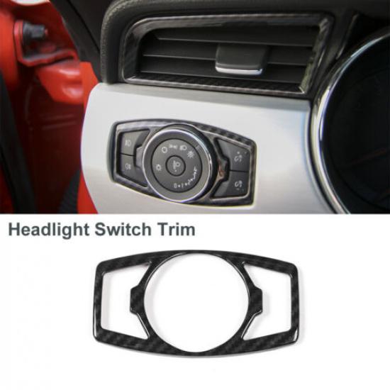 Car Headlight Switch Button Decor Cover Trim For Ford Mustang 2015+ Carbon Fiber