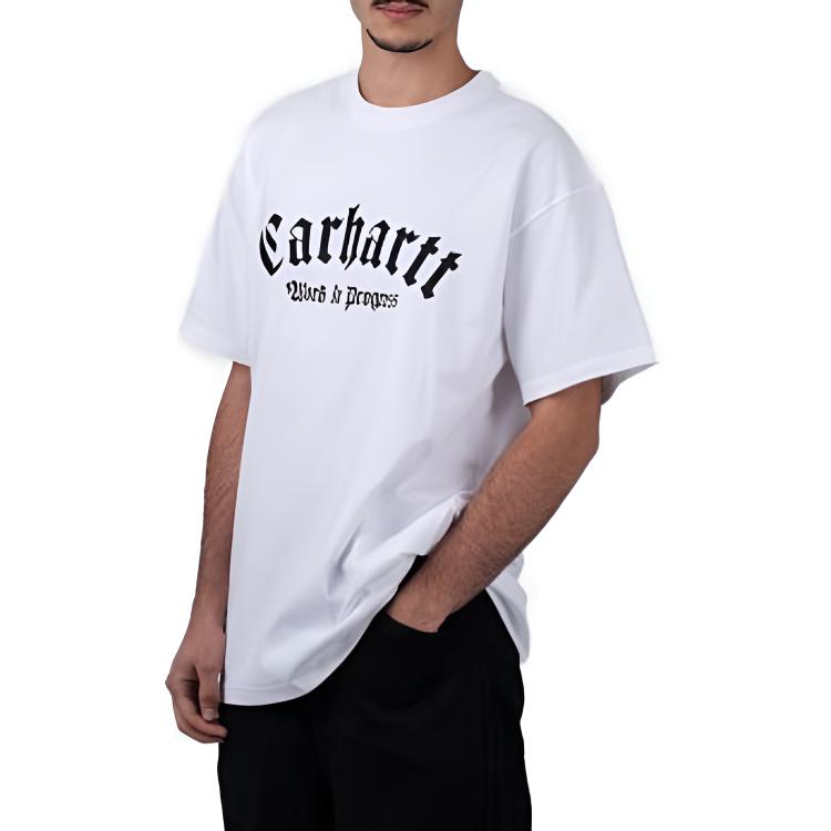 Carhartt WIP T-shirt Homme Manches Courtes Coupe Droite Ajustée Col Rond Imprimé Lettres Hauts Blanc I032875-00A-XX