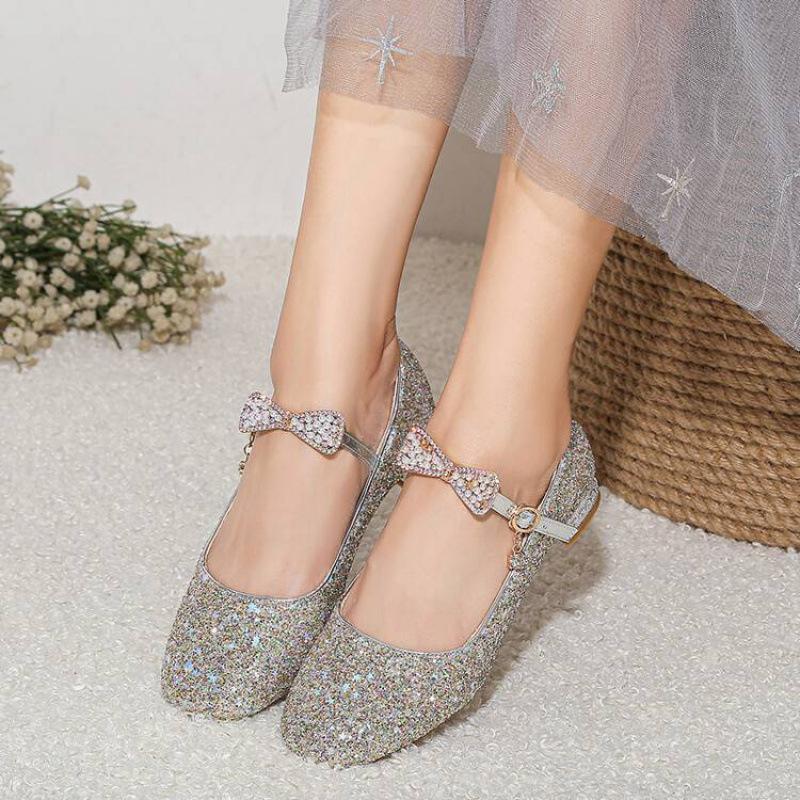 New girls princess single British girls student shoes comfortable beef tendon soft sole college middle and older children's catwalk performance shoes