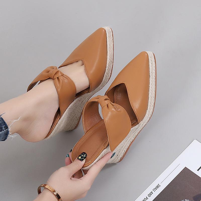 2024 Summer Shoes Women High Heels Pointed toe Fashion Ladies Party Shoes Flat Platform Wedges Heels Black Pink Big Size A4357