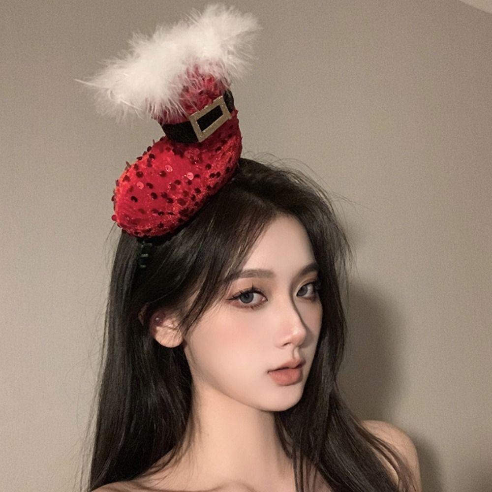 Red Christmas Hat Hair Hoop Festival Merry Christmas Headbands Cute   Party Favors