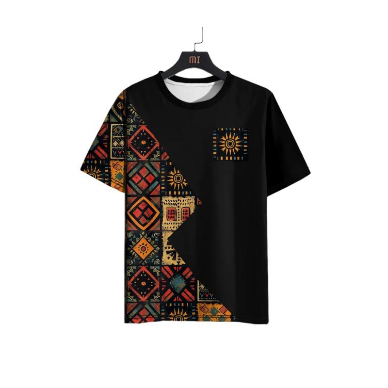 Vintage Ethnic Style Pattern Printed Men's T-Shirt Outdoor Casual Round Neck Short-Sleeved Tops Street Male Oversized Clothing