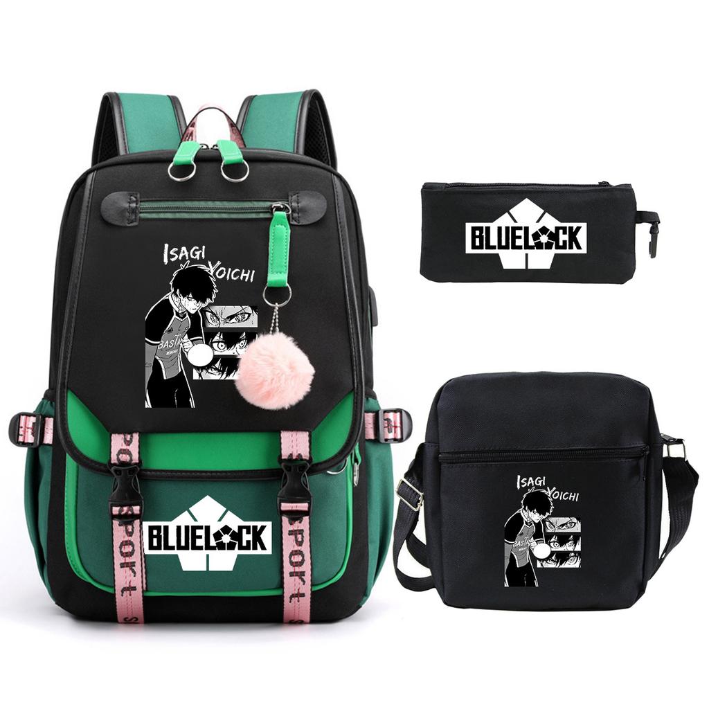 Trend Campus Primary And Secondary School Students Schoolbag Blue Prison Periphery Animation Backpack Pencil Bag