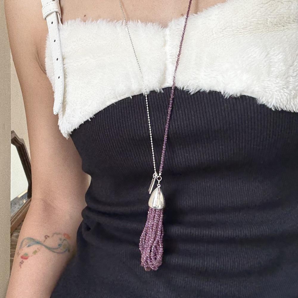 

Fashion Crystal Beaded Tassel Necklace Luxury Water Drop Pendant Necklace for Women фиолетовый