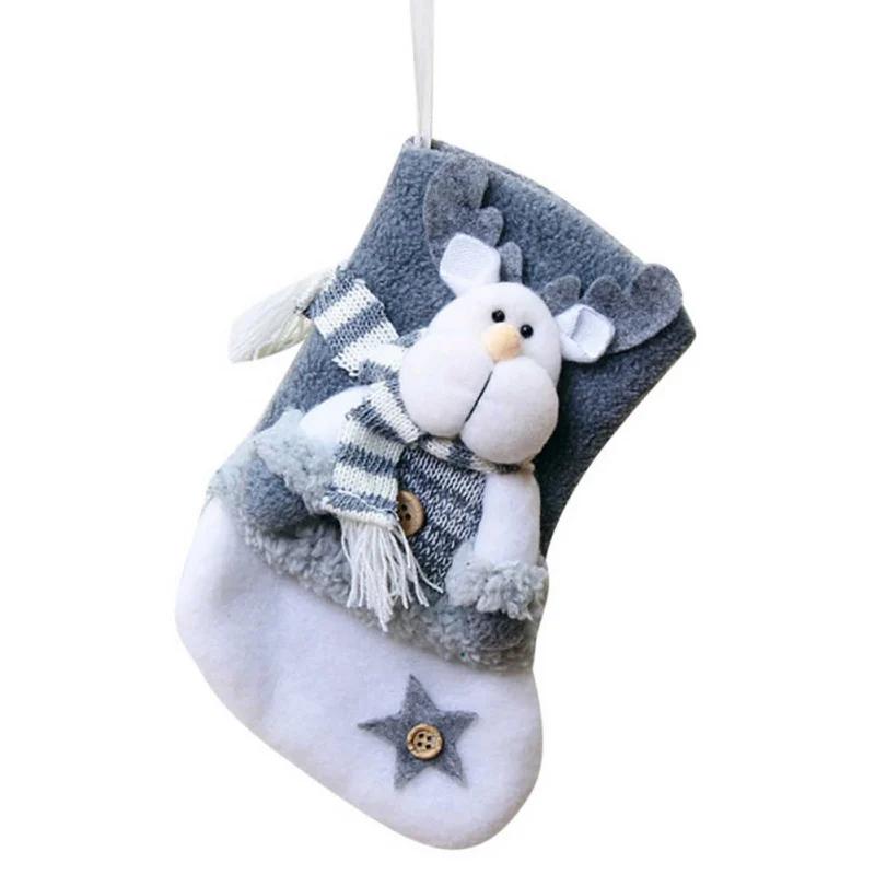 Cute Christmas Stockings Socks Fireplace Hanging Stockings Plush Personalized Home Party Decoration with Snowman Santa Elk Bear