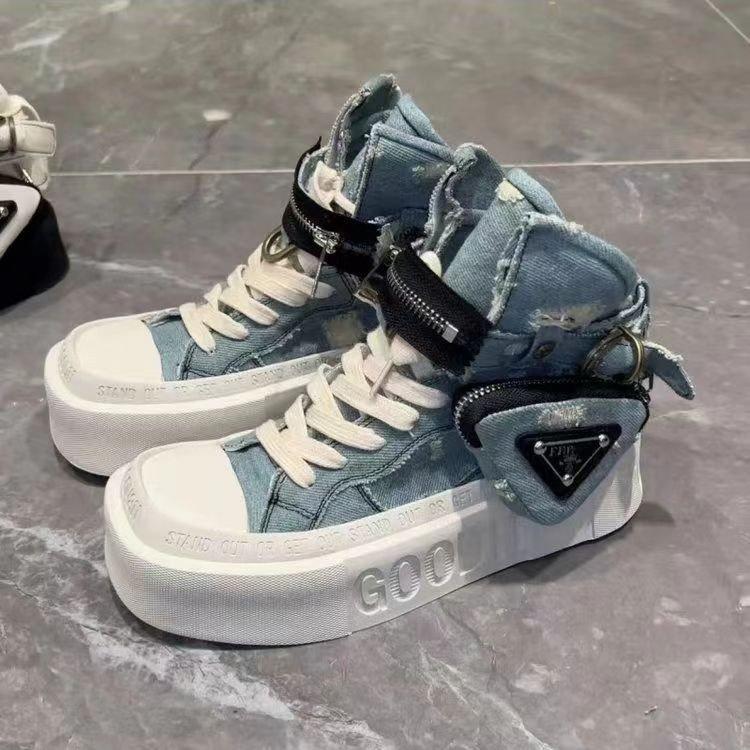 Fashion Shoes for Women  Women's Ankle Boots Trendy Retro Denim High-top Women Shoes High-quality Platform Luxury Lady Shoes Botas Mujer
