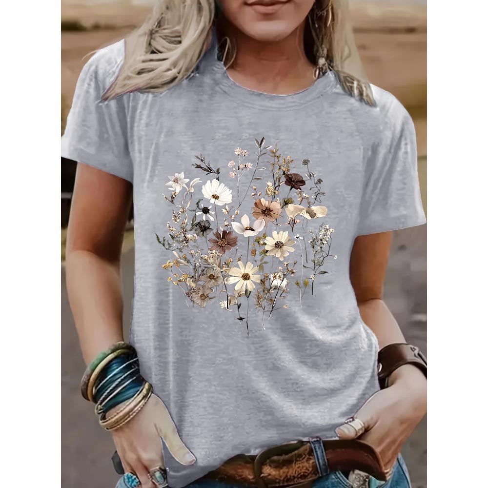 Round neck T-shirt - Fashionable Women's Printed Women's Harajuku Short Sleeve Casual Women's Clothing Street T-shirt Aesthetic Clothing