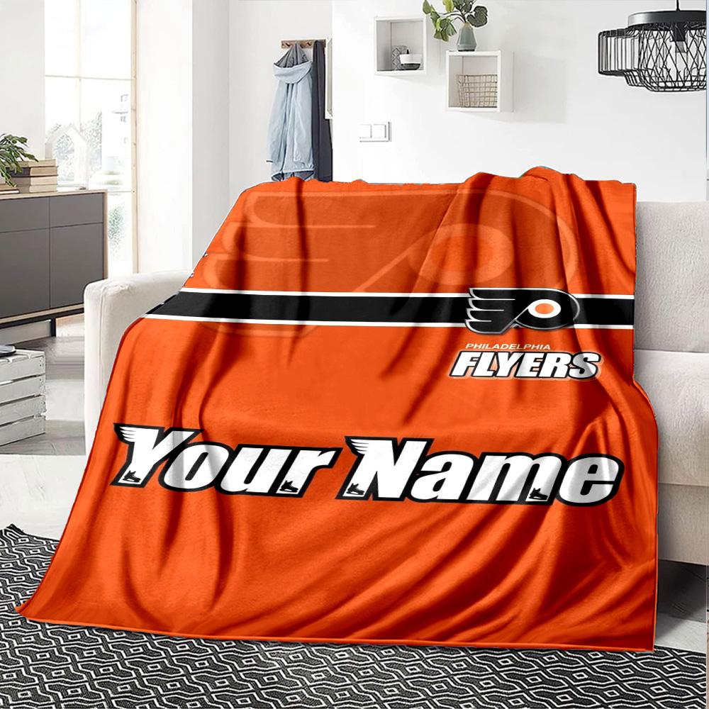Name Custom Philadelphia Flyers Logo Print Flannel Blanket High Quality Warm Comfortable Cover for All Seasons Perfect for Gifts Home Decor