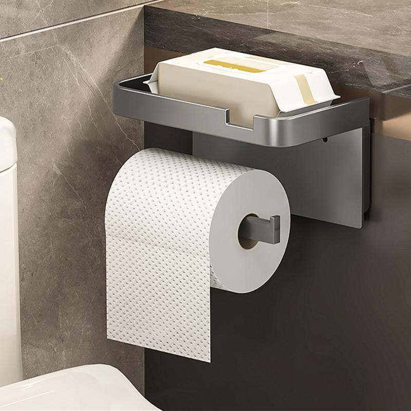 1 Pack Wall-Mounted No-Drill Toilet Paper Holder with Shelf and Phone Holder, Polypropylene Material, Bathroom Tissue Roll Dispe