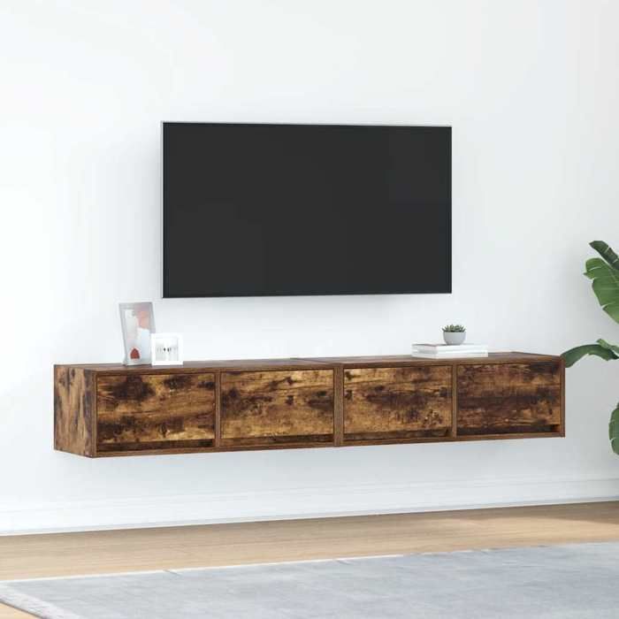 VidaXL Meubles TV 2 pcs chêne fumé 80x31x25,5 cm bois d'ingénierie, banc TV, meuble hifi, centre de divertissement, buffet 861517