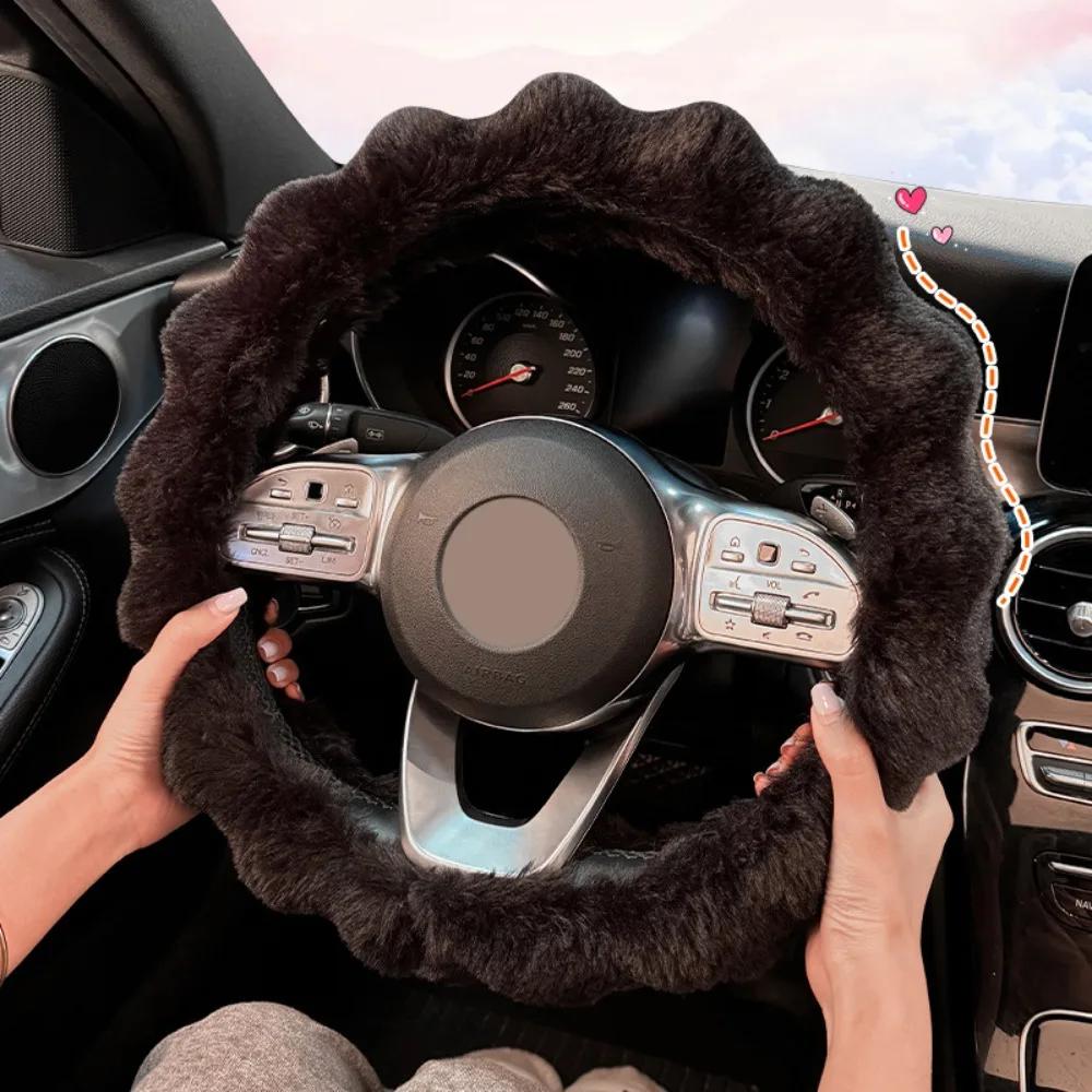 Winter Warm Soft Fluffy Plush Car Steering Wheel Cover Cute Non-Slip Elastic Protector Grip for Comfortable Driving Experience
