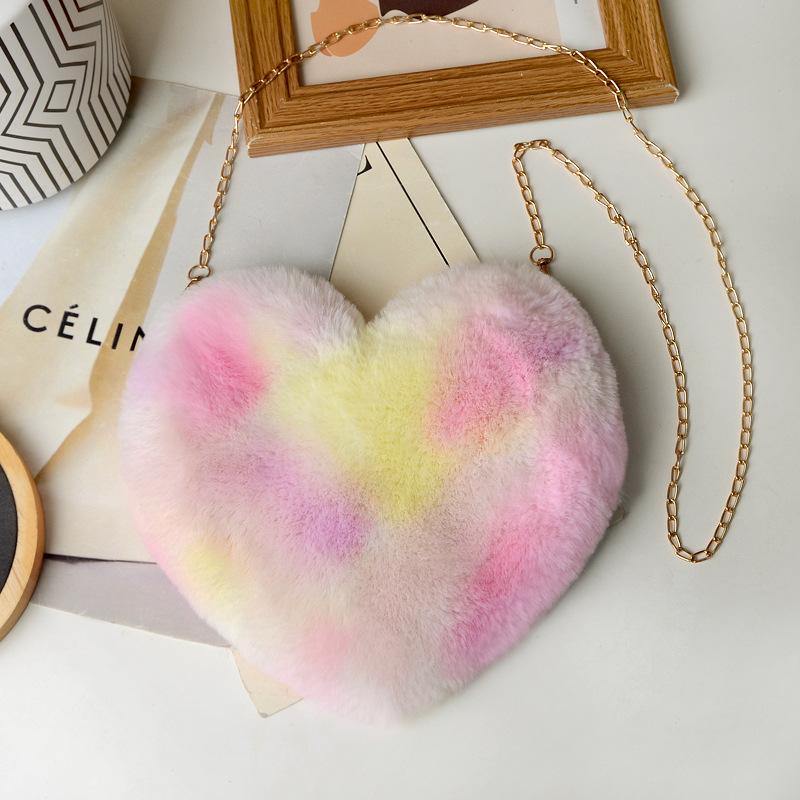Imitation rabbit fur heart-shaped plush bag autumn and winter new women's bag versatile messenger bag love chain single shoulder portable