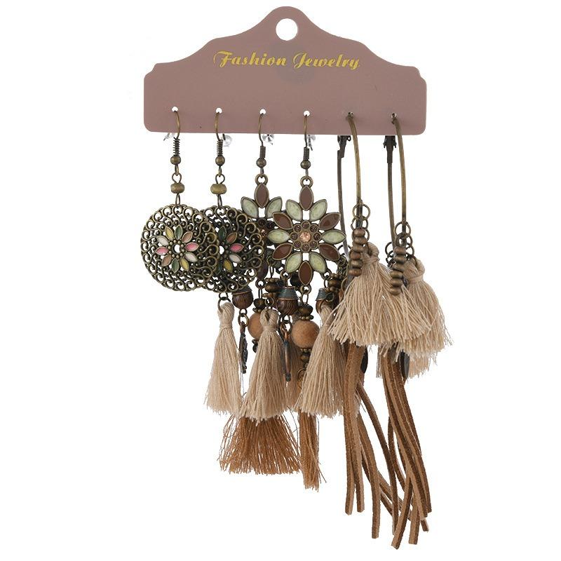 Long fringed earrings Bohemian wasteland exotic wind earrings retro vacation style suit earrings women
