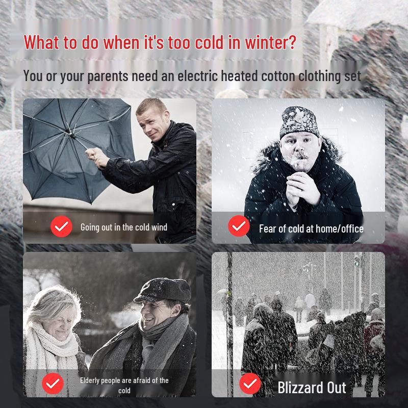 Carbon Fiber Heated Winter Cotton Clothing Set with Three-Speed Temperature Control