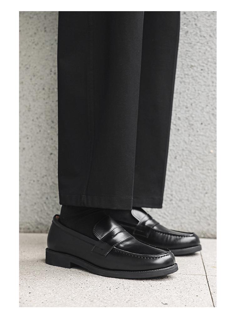 Men's Black Leather Slip-on Loafers, Casual Business Formal Derby Shoes, British Style, 14532-J