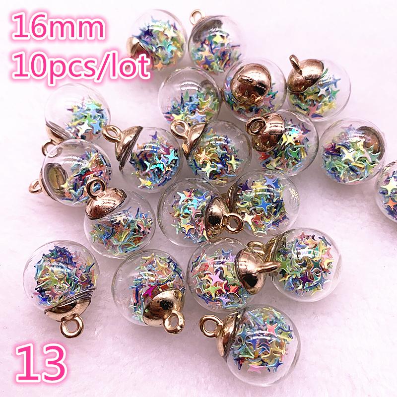 New 16mm Colorful Transparent Ball Glass Star/Round Charms Pendant Find Hair Accessories Jewelry Charms Earring