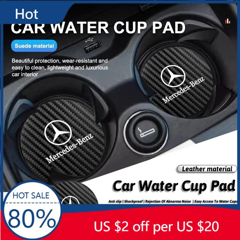 EBS4  Hot 2025 2Pcs Leather Coaster Anti-noise Water Cup Mat Cushion For Mercedes Benz AMG W203 W206 W220 W205 W211 W212 W201 W210 W10
