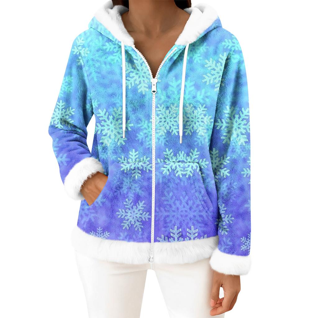 Damen Freizeitmode Langärmiger Fleece-Kapuzen-Cardigan mit Reißverschluss
