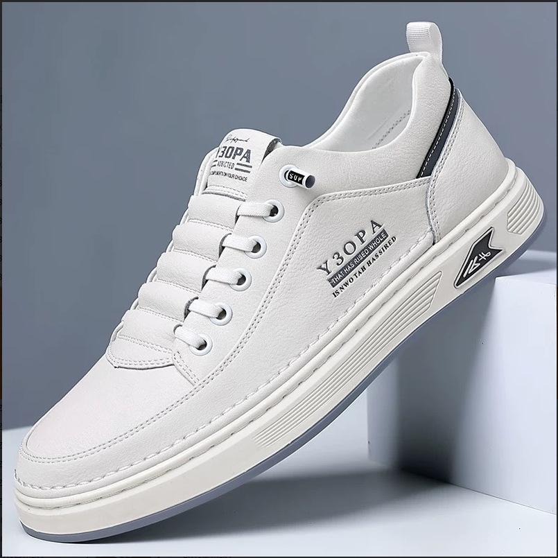 Men's shoes 2024 autumn new fashion versatile casual leather shoes men's soft leather soft sole sports board shoes white shoes men