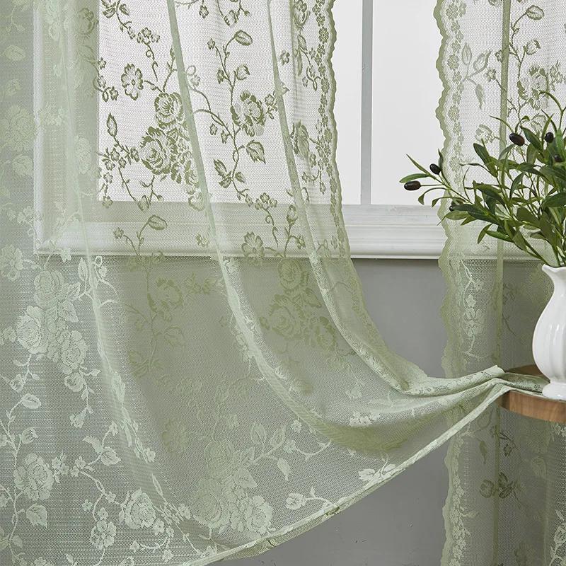 1 Panel Vintage Lace Curtains Rod Pocket Sheer Curtain Long-Romantic Flowers Branch Window Curtain for Living Room French Decor