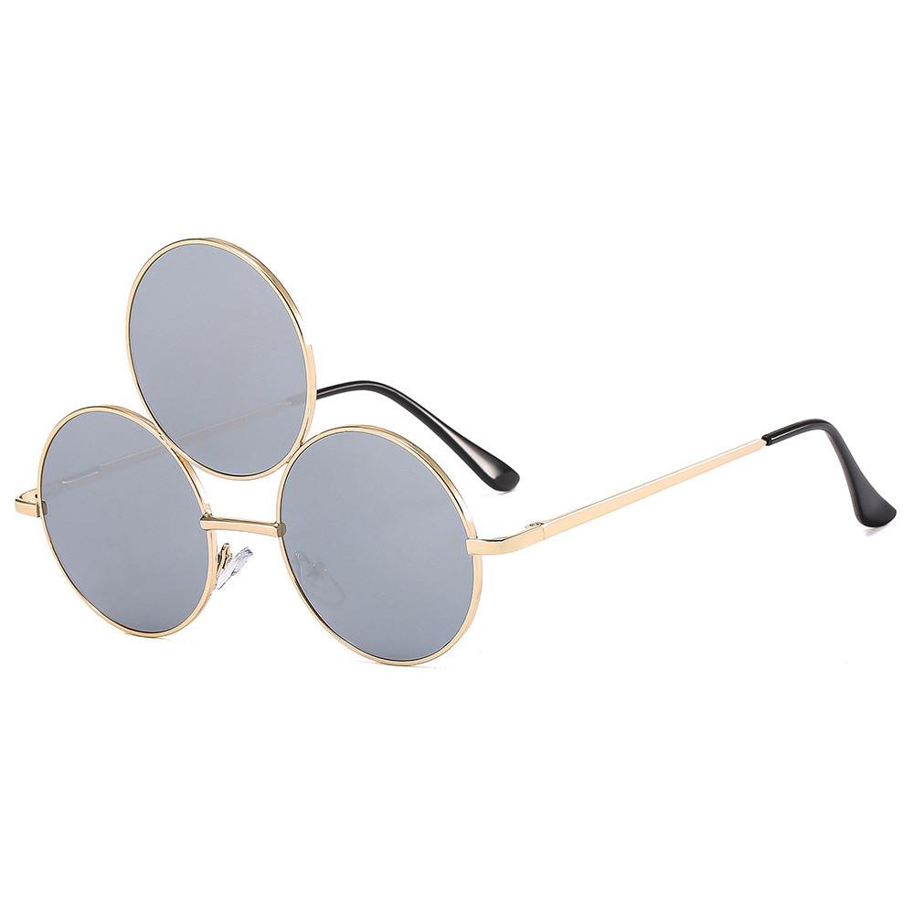 Round Glasses Funny Eyewear Party Decoration 3 Lenses Gold Rim Sunglasses For Trendy Individuals Fashion Events Outdoor