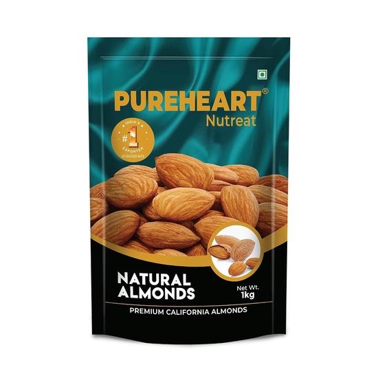 

Pureheart Nutreat Natural Almonds (1 kg) Premium California Almond Nuts/Dry Fruit, Crunchy & Delicious Dried Badam - Resealable Pouch 1KG