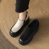 10CM ultra-high heel waterproof table color matching leather single shoes women's 2025 new round head thick sole wedge heel versatile loafers