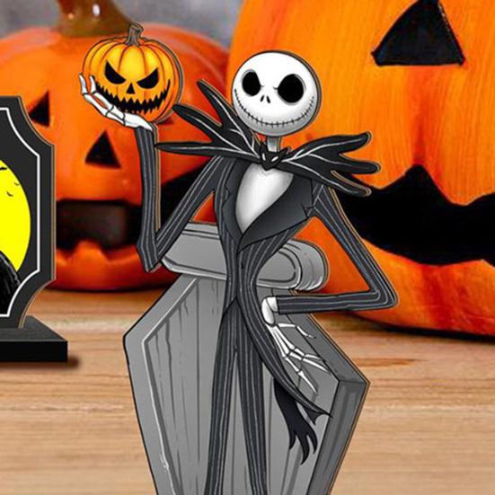 3Pcs/Set Halloween Wooden Table Sign Spooky Witch Pumpkin Ghost Ornament Holiday Party Home Office Desktop Decoration