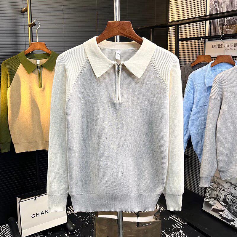 Men s Business Casual Half-Zip Color Block Knit Sweater L