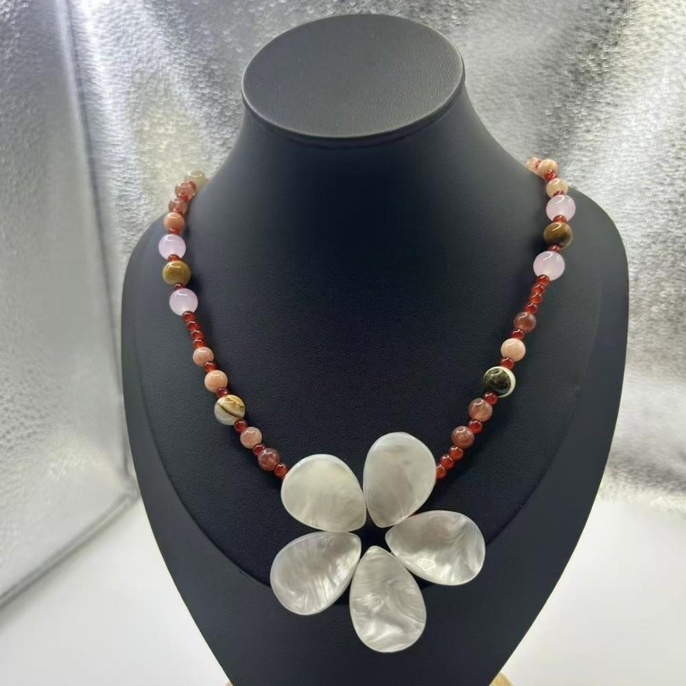 Boho Shell Flower Necklace Ocean Style Ocean Style Neck Chain Stone Pendant Necklace  Summer