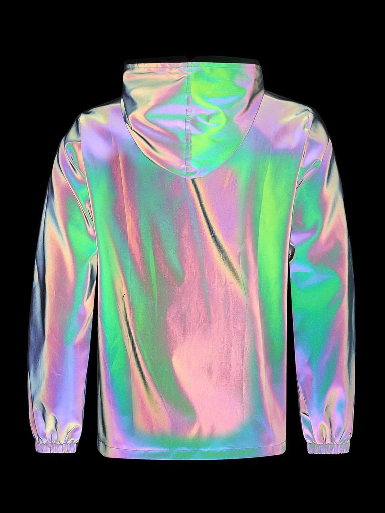 Men's Iridescent Reflective Hooded Windproof Jacket - Trendy Loose Fit, European & American Sizes