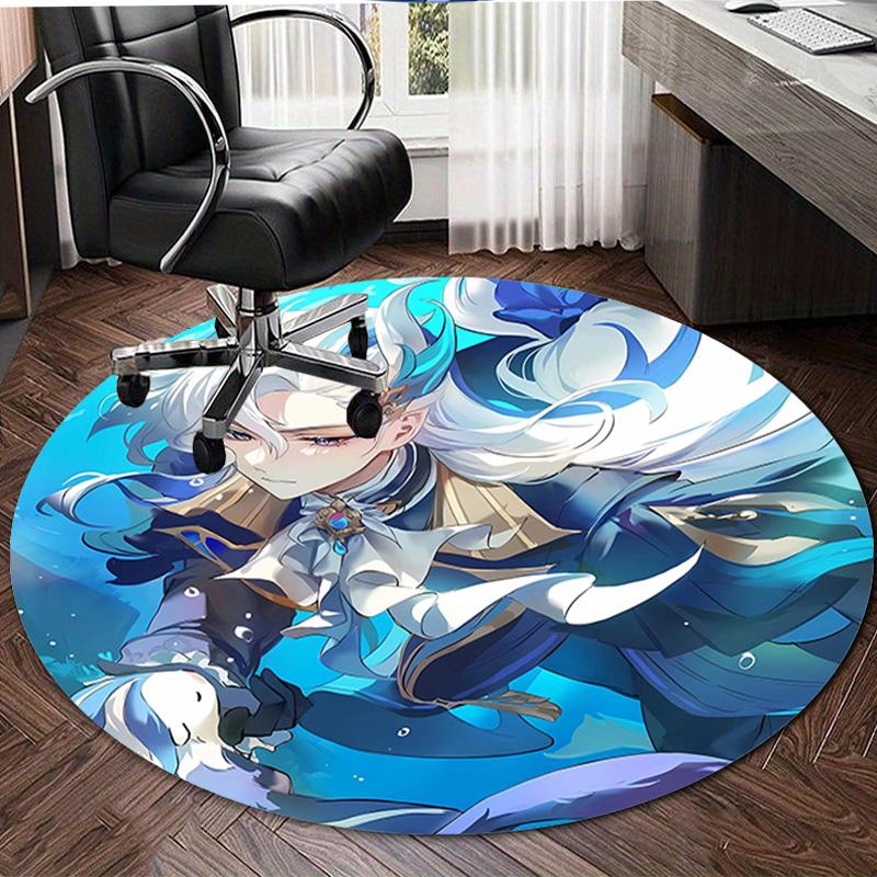 1pc Genshin Impact Neuvillette1 Design Printed Area Round Carpet for Bedroom Living Room Home Decor Rugs Mat Non Slip Mat Rug for Bedside