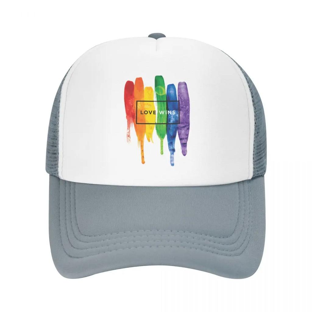 Custom Love Wins Rainbow LGBT Baseball Cap for Unisex Women Breathable Gay Pride Lesbian Trucker Hat Outdoor Snapback Dad Hats