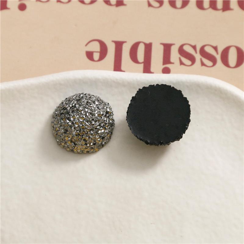 Lux Black Silver Rhinestone Resin Accessories: Half-Round DIY Earring, Hair Clip, Phone Case Material.