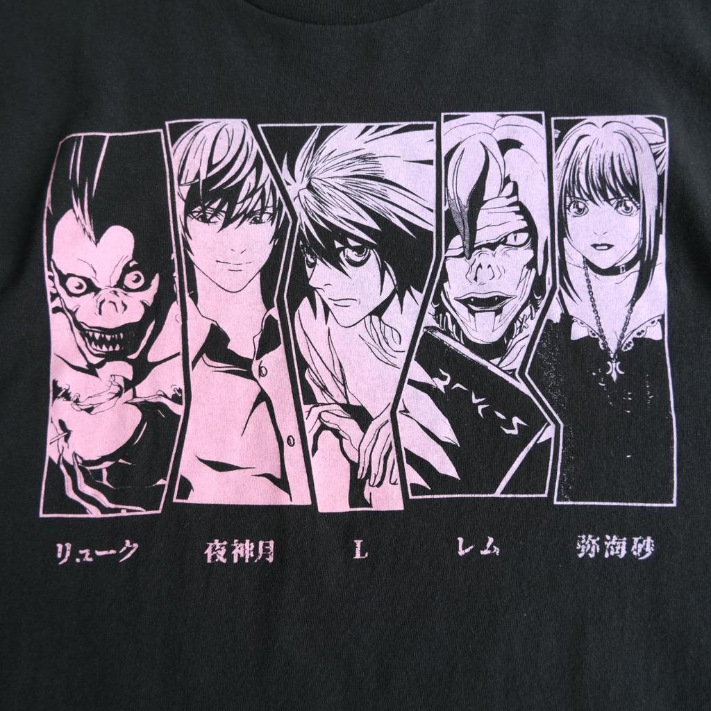 [USED] Death Note Anime T-shirt, Black, Size L, Featuring Light Yagami, Rem, Ryuk, and Misa Amane, Secondhand