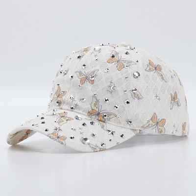 Rhinestone Lace Butterfly Baseball Cap Outdoor Breathable Sunshade Peaked Cap