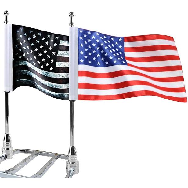 2Pcs 6" X 10" Motorcycle Flags American Flag For Harley Davidson Yamaha Honda Goldwing CB VTX CBR Chrome Stainless Steel Motorcycle Flagpole Mount